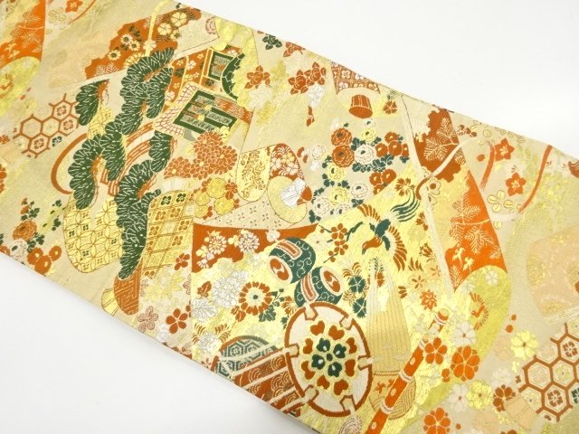 JAPANESE KIMONO / ANTIQUE NAGOYA OBI / WOVEN PINE & CARRIAGE